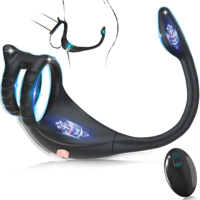 Vibrating Cock Ring Taint Stimulator with Mini Bullet, Remote Control Anal Butt Plug Prostate Massager Penis Ring Male Vibrators for Men Pleasure Sex Toys for Adult Couples